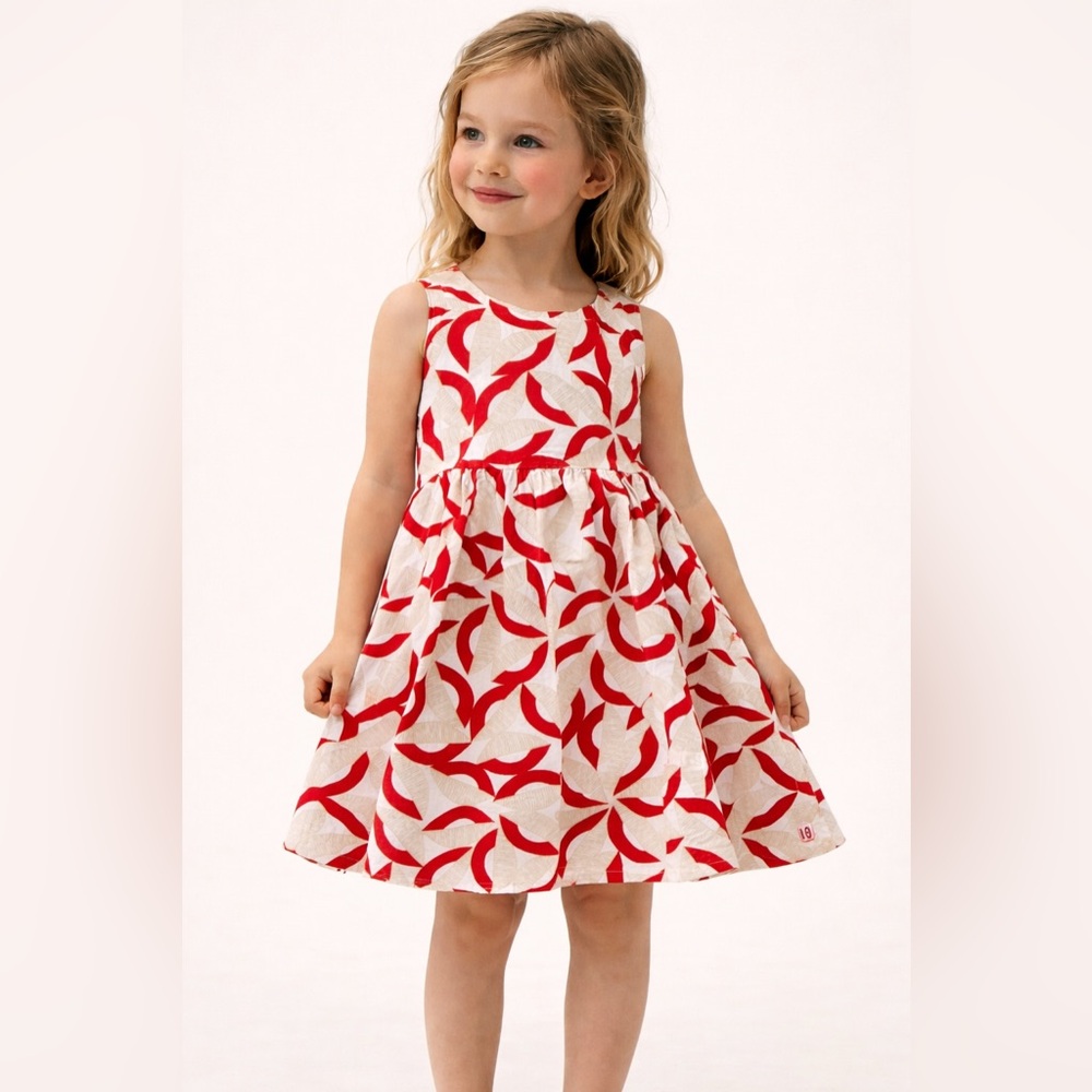 OBAIBI Girls Red & White Leaf Print Sleeveless Dress Size 3T